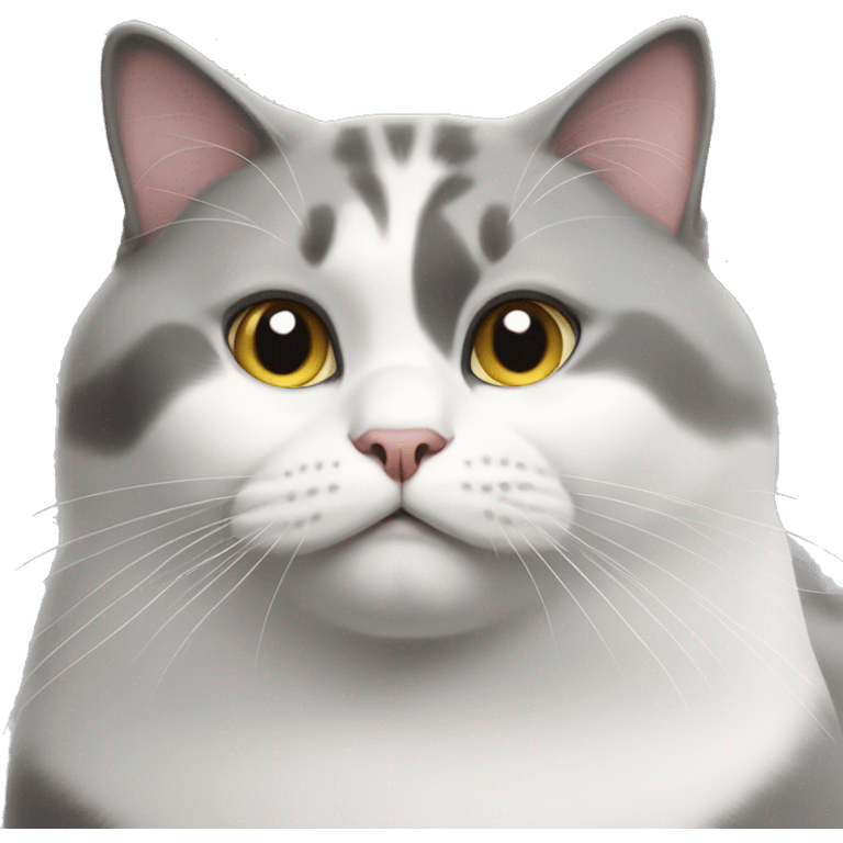 Grey and white bicolor cat fat emoji