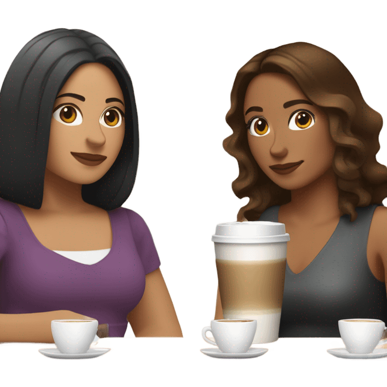 puerto rican woman light skin with shoulder-length, wavy, brown hair drinking latte with Italian Roman woman with black, straight hair drinking espresso at table emoji