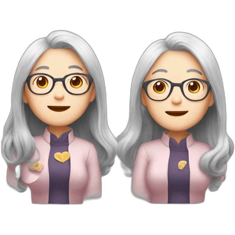 Chinese senior lady wear glasses has long hair show love gesture emoji