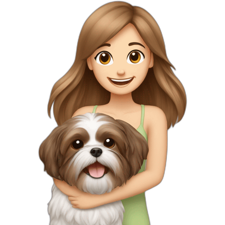 happy girl carrying happy brown Shih Tzu emoji