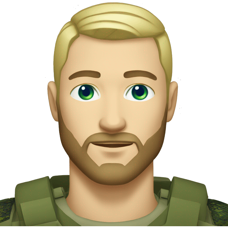 ukrainian military blonde man with a beard with green eyes with blue viking paint on the face  emoji