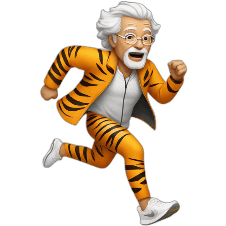 OLD MAN RUNNING wearing a tiger suit and nikes shoes emoji