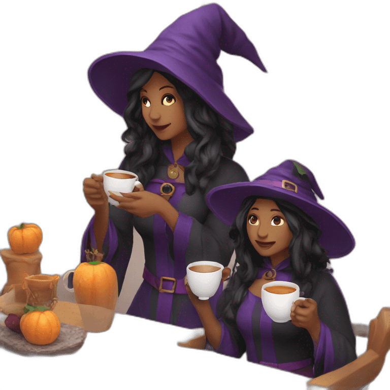 Witch with her bestie drinking tea emoji