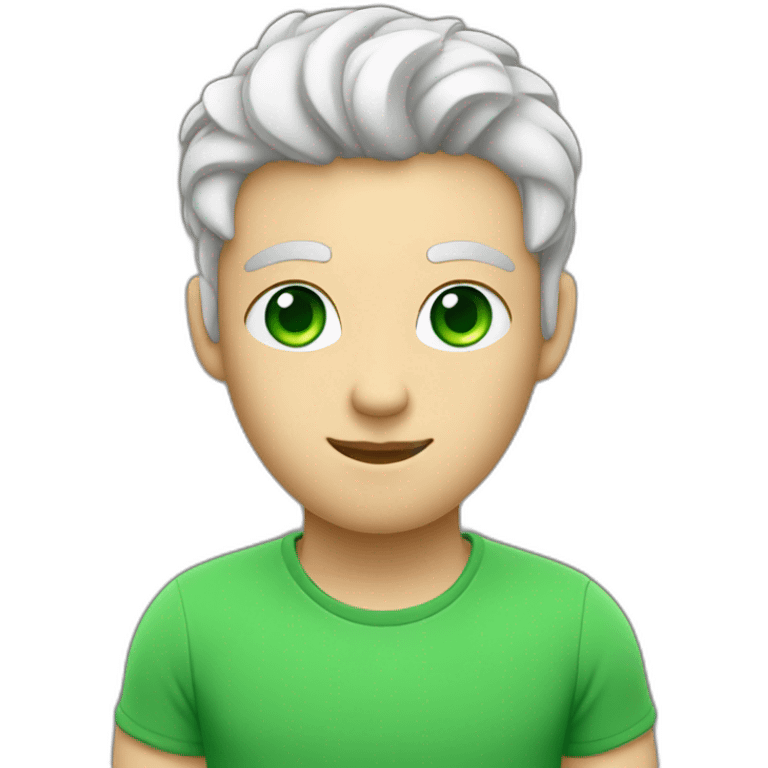 White Software engineer with green eyes coding on a macbook with AirPods emoji