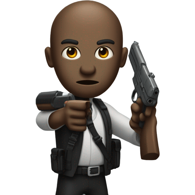 Tall Martian hitman pointing gun high at the camera emoji