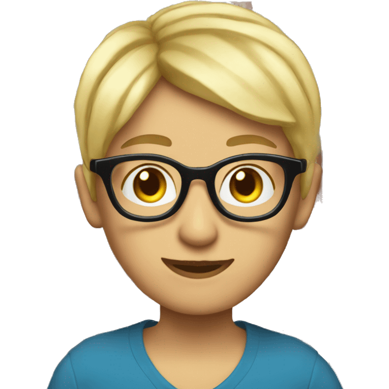 classic emoji Teacher with books glasses blonde pixie haircut blue eyes casual emoji