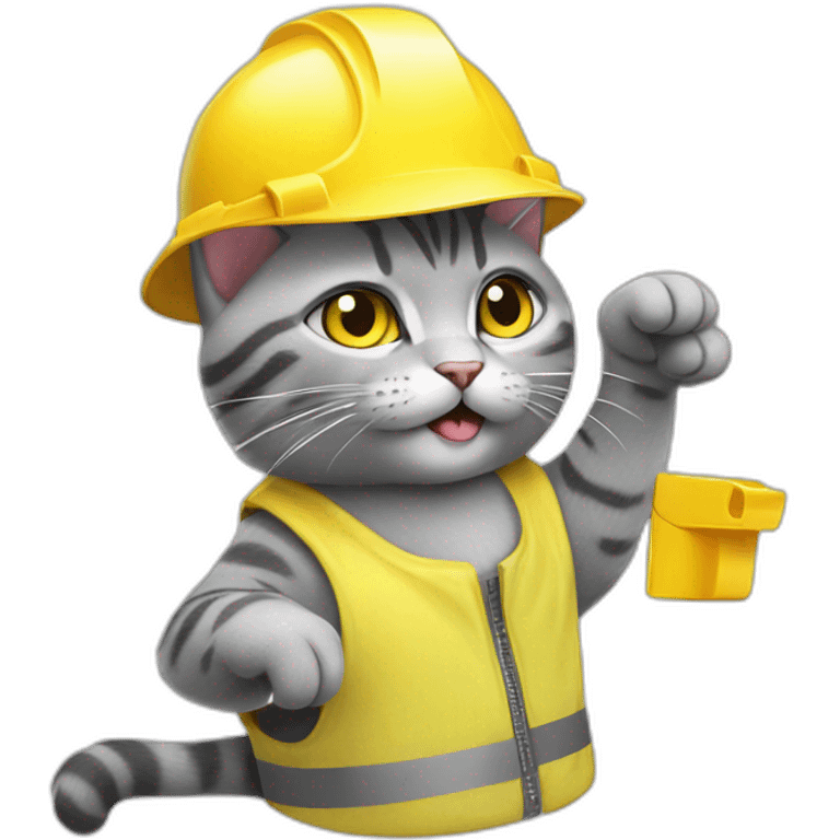 gray-cat pointing his finger out like pistol with yellow construction helmet emoji