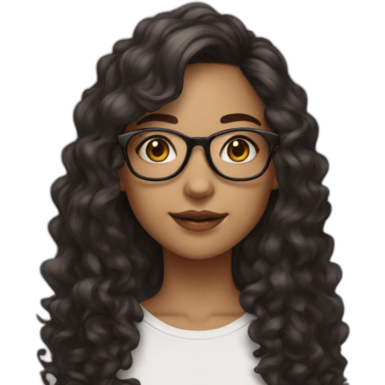 a girl white skin with big glasses with long dark brown curly hair and skin clear with street wear emoji