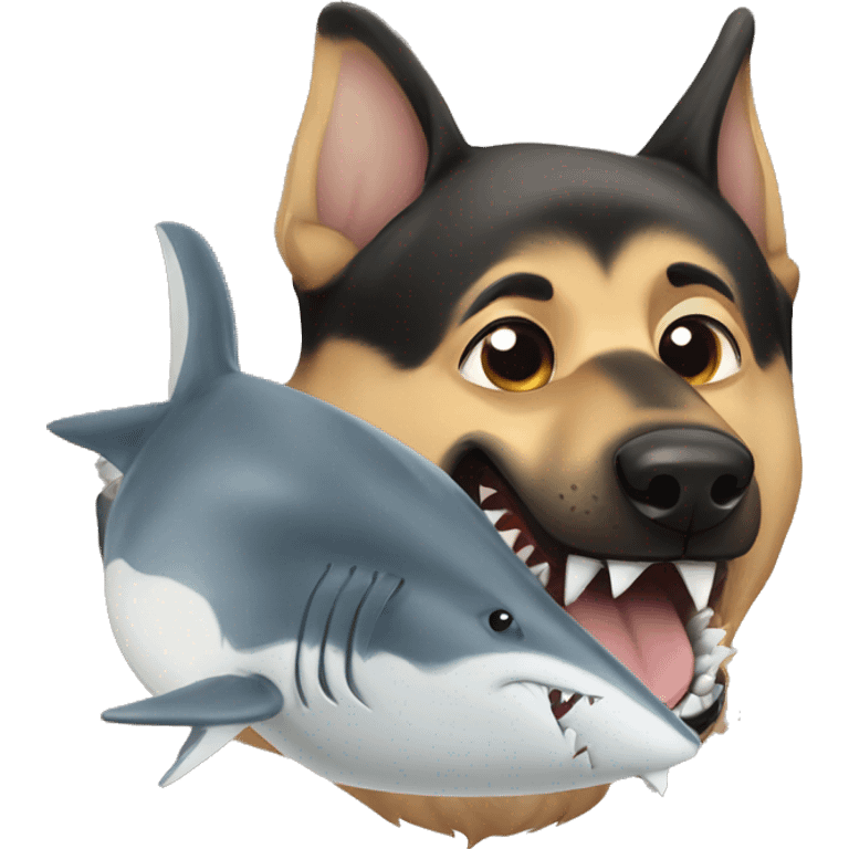 german shepherd biting a shark emoji