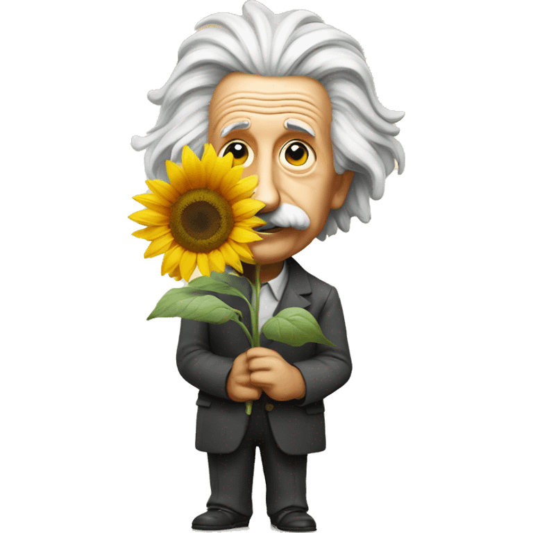 Albert Einstein holds a sunflower in his hands emoji