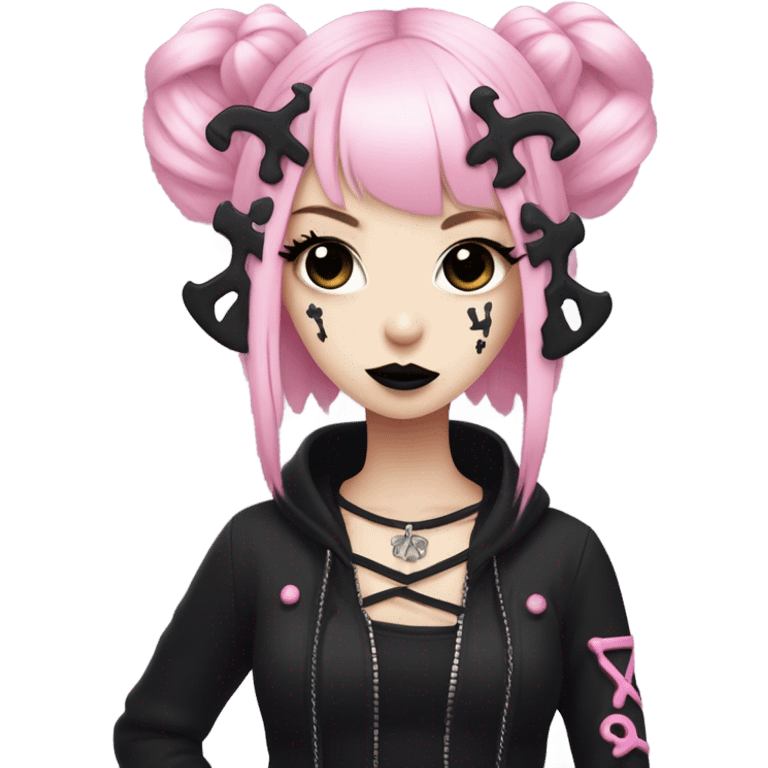 Kuromi girl with pink and blonde hair dark makeup emo emoji