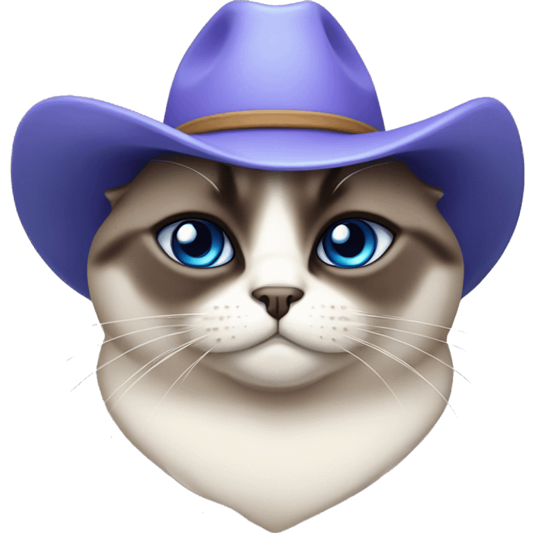 Fat Siamese cat crossed blue eyes lavender cowboy hat emoji