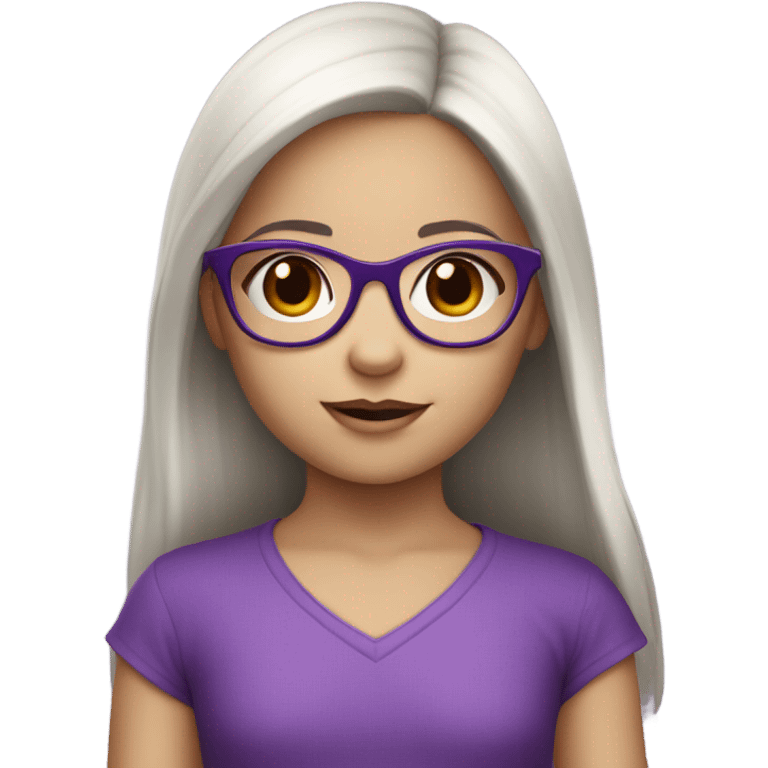 pale little girl in purple glasses and dark hair emoji