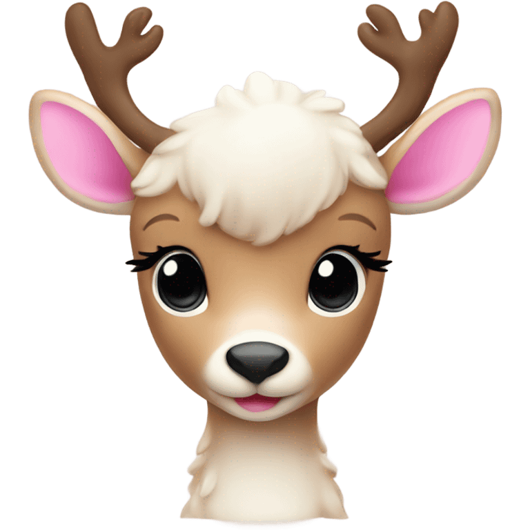 Cute beige baby reindeer white and pink emoji