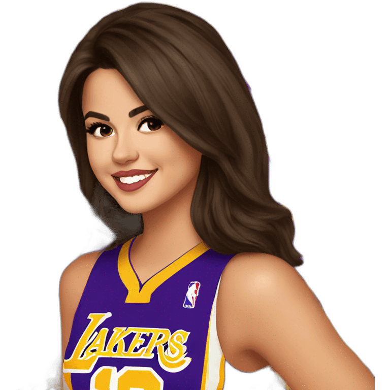 selena gomez wearing yellow lakers jersey emoji