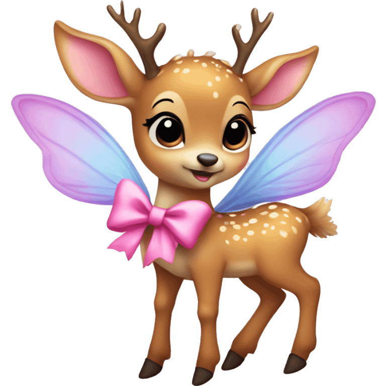 baby deer with fairy wings and a pink bow around its neck  emoji