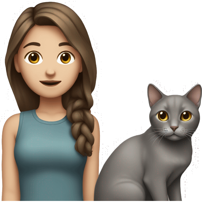 Brown haired Girl with a grey cat and an iPhone  emoji