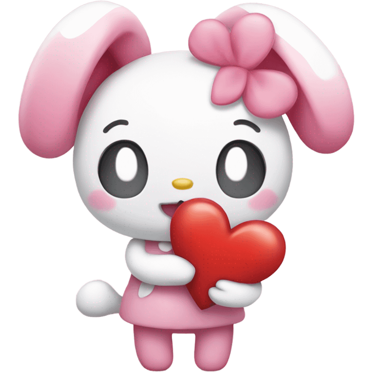 My melody holding a heart emoji