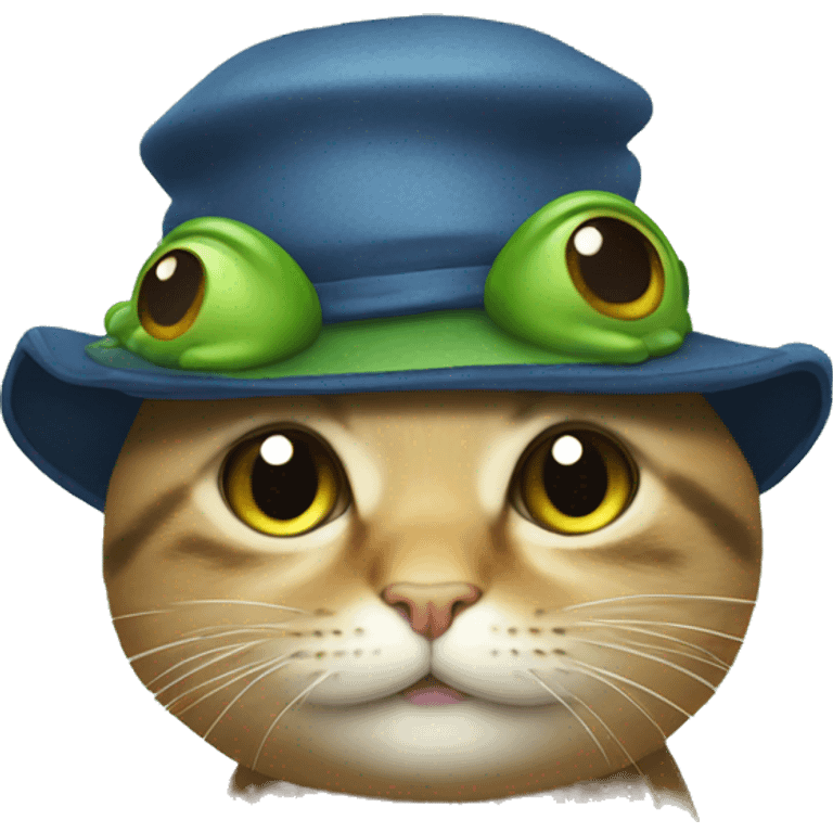 Cute cat wearing a frog hat emoji