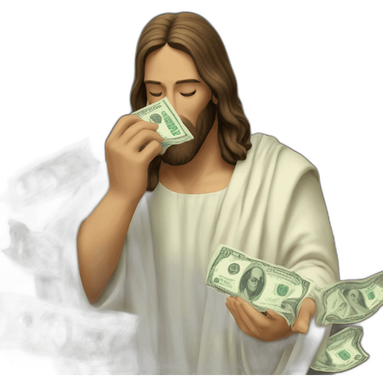 jesus sniffing money very hard emoji