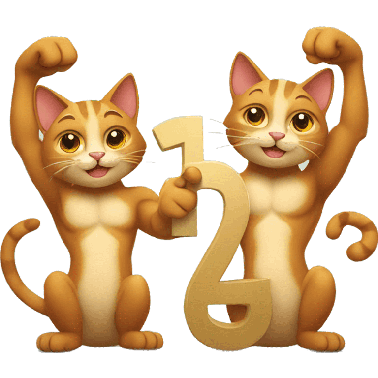 two muscular cats holding up the number thirteen emoji