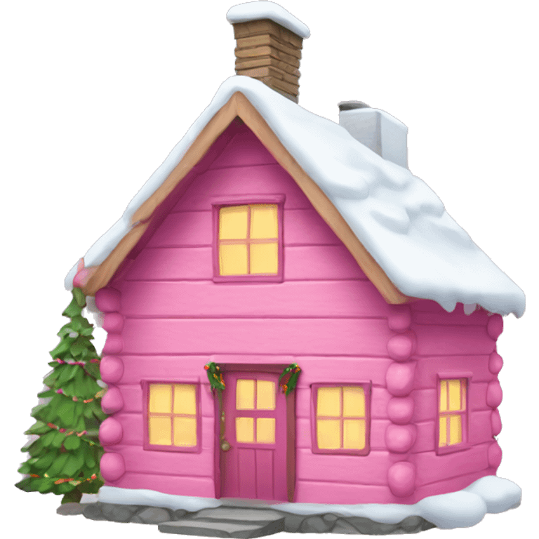 Pink Christmas cabin emoji