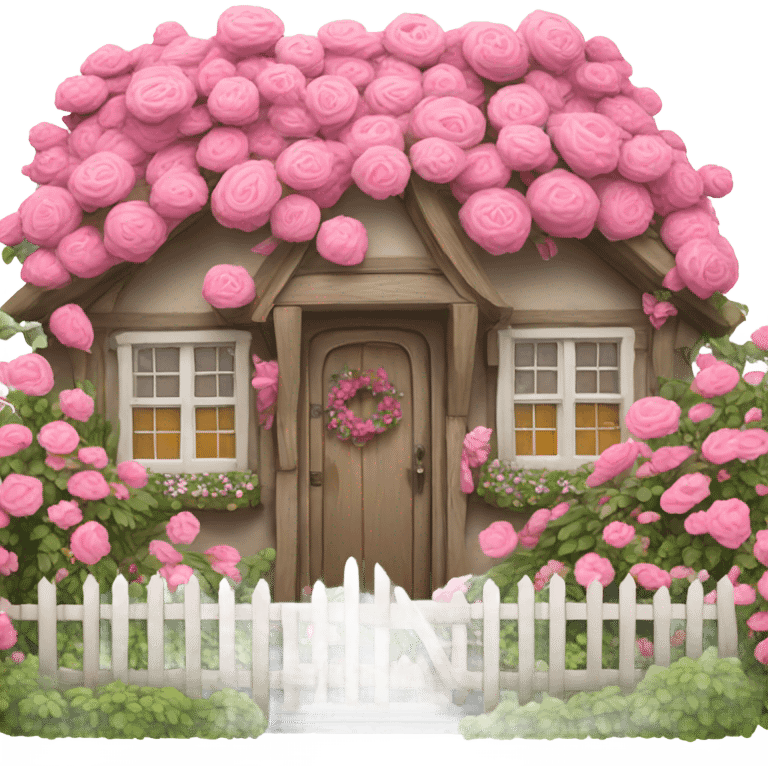 cottage with pink flowers emoji