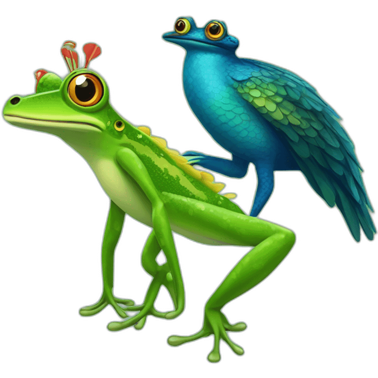 frog head bird body crocodile legs peacock tail emoji