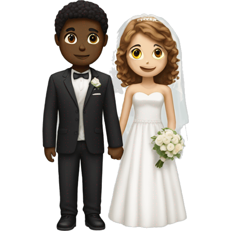 Black boy, white girl with brown hair getting married emoji