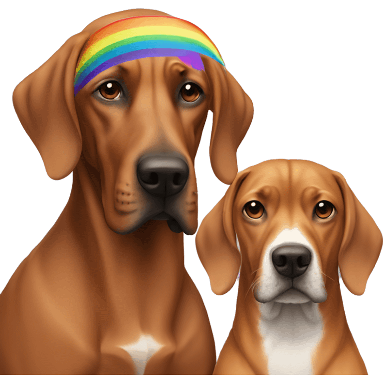 white male with long rainbow colored hair next to a brown rhodesian ridgeback emoji