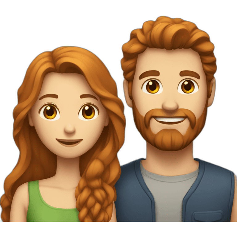 Brown-hair Bearded man and long haired ginger girlfriend  emoji