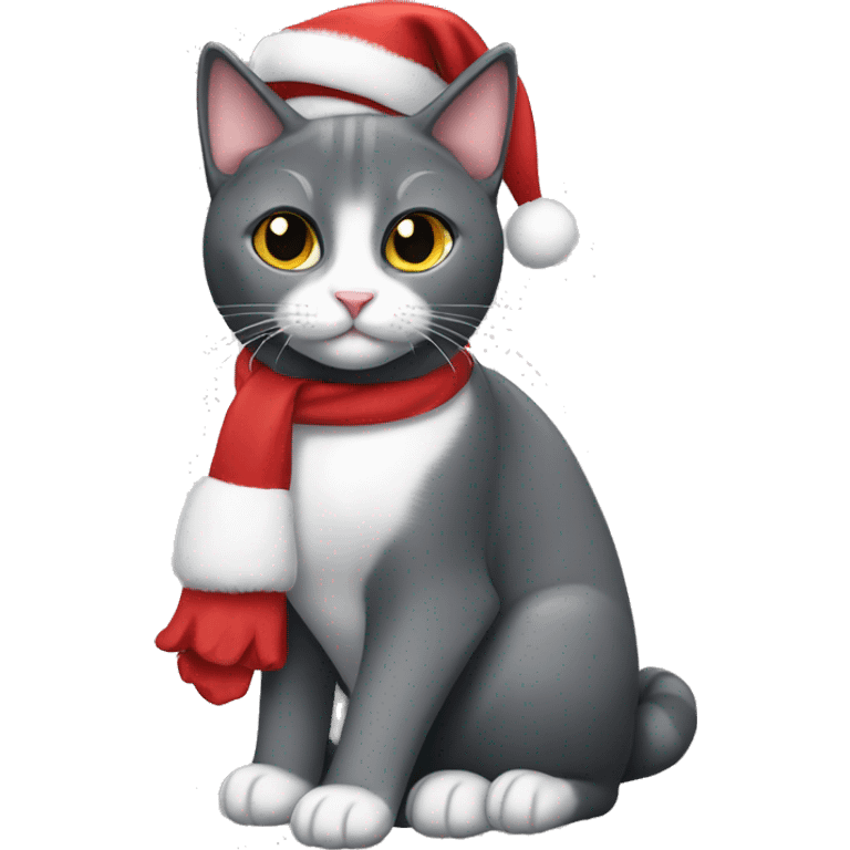 Gray tuxedo cat Christmas  emoji