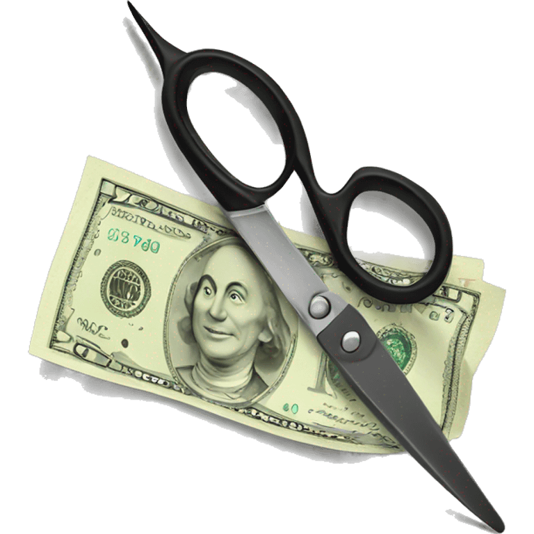 a pair of scissors cutting a banknote emoji