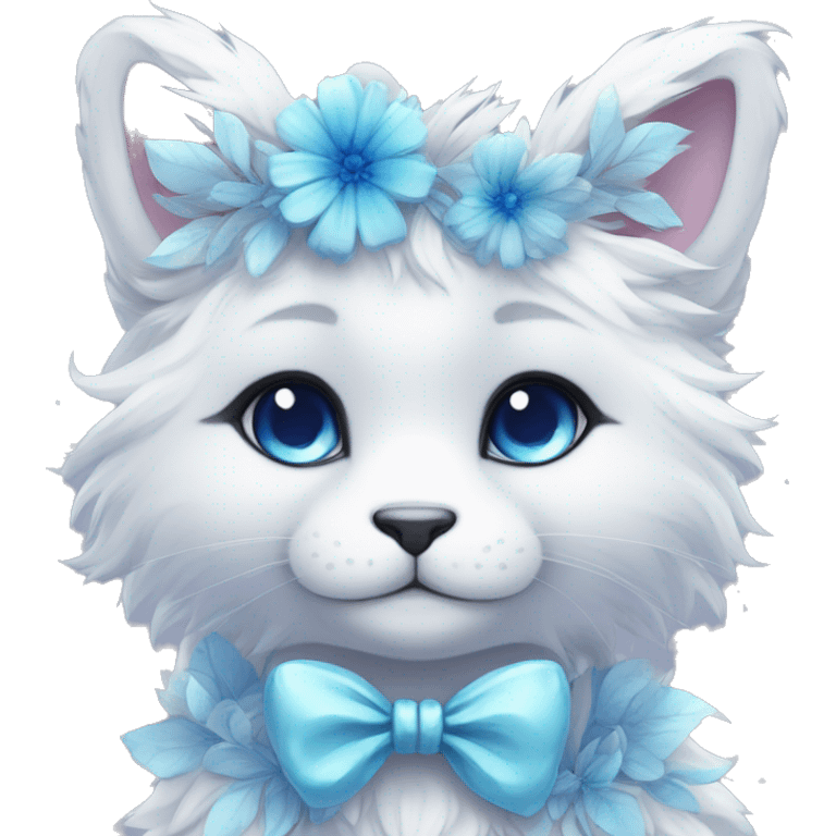 Anthro Cute Cool Kawaii gorgeous sparkly ethereal fantasy animal creature with blue eyes furry sona with flowers and bow tie beautiful aesthetic emoji