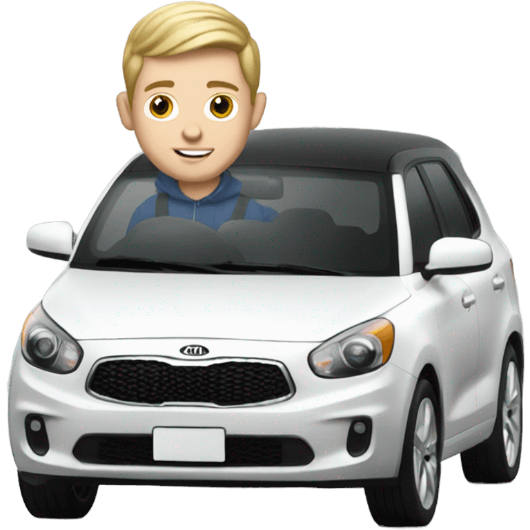 Realistic White boy driving Kia  emoji