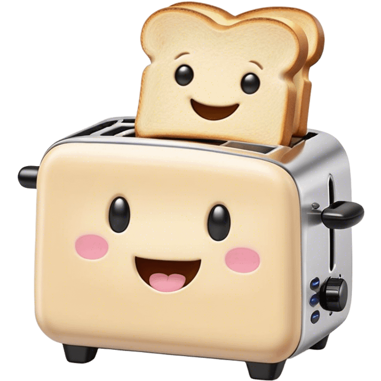 Cute Kawaii Toaster, tiny and square, soft pastel cream with a happy smile, chubby cheeks, two little toast slices popping out, giggling in excitement! emoji