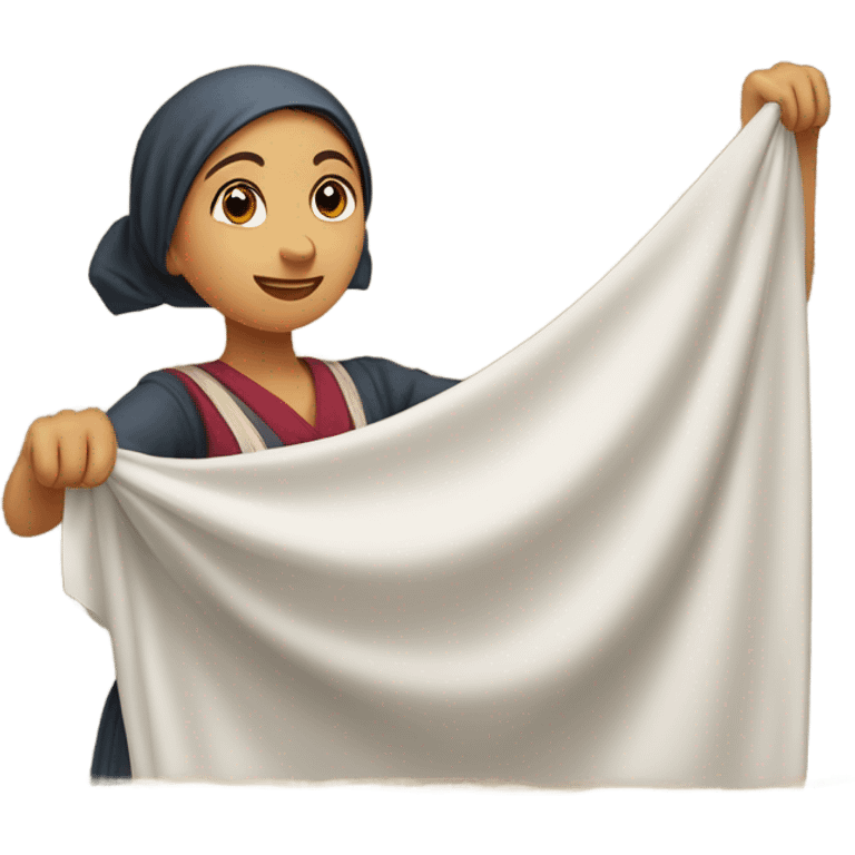 young washerwoman hanging large cloth spread out emoji