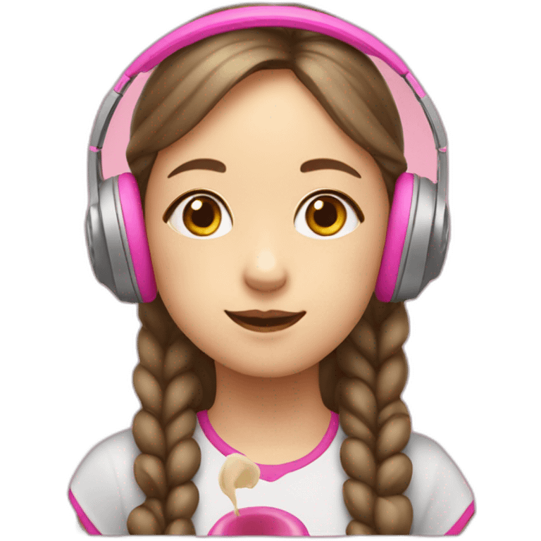 10 year old girl with pink headphones on eating dumplings emoji