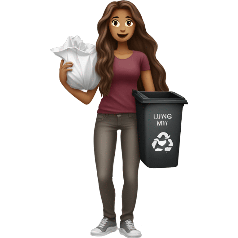 Beautiful burgundy long haired woman taking out the trash emoji