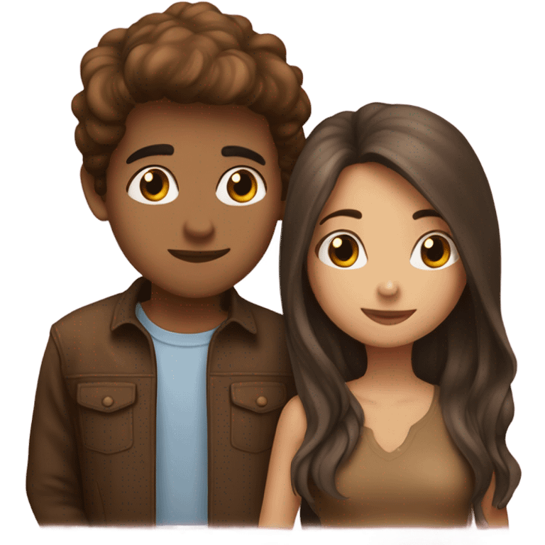 Brown haired girl and brown haired boy kiss emoji