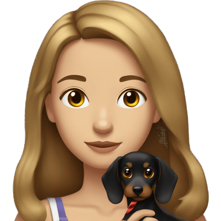 golden brunette haired 21 year old girl and her black-brown dachsund dog with ribbon emoji