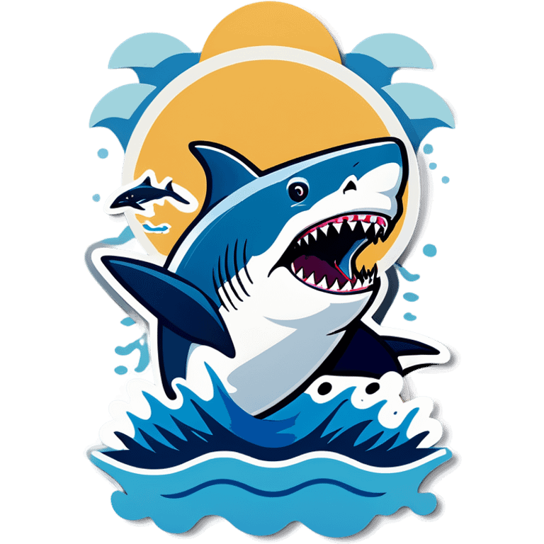 Shark swimming by a boat, and sticking its head out of the water.  emoji