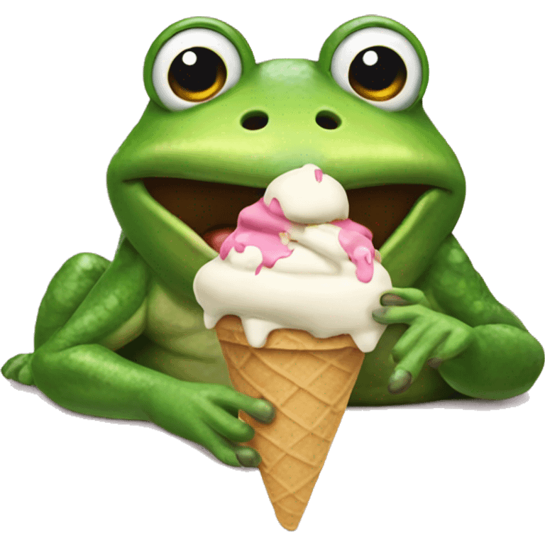 A giant frog eating ice cream emoji