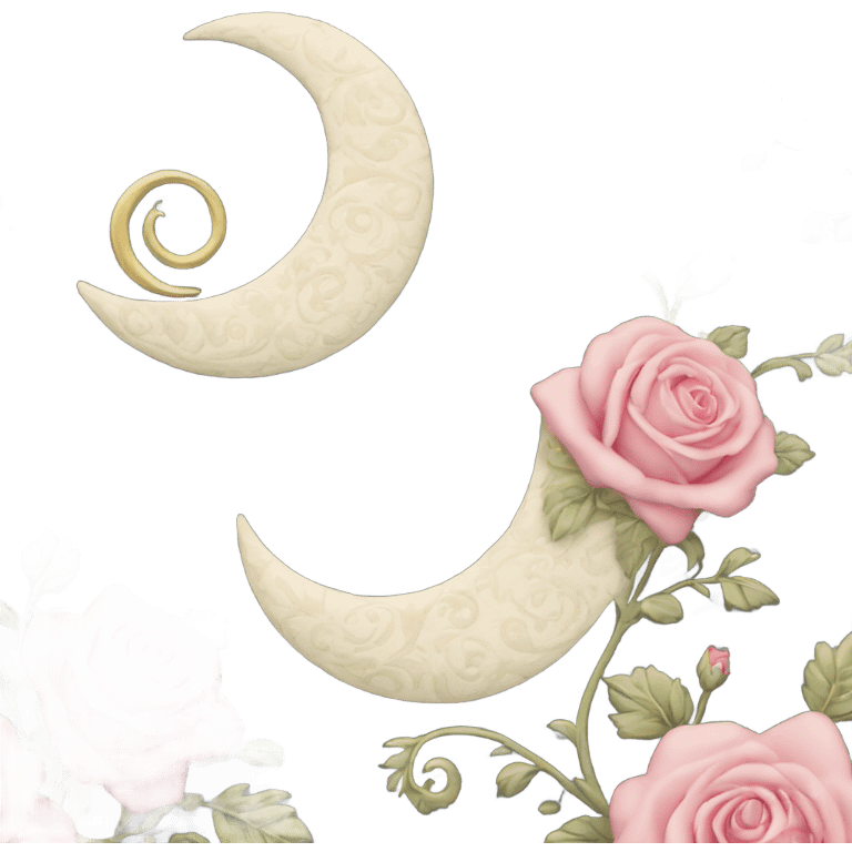 crescent damask moon with roses emoji