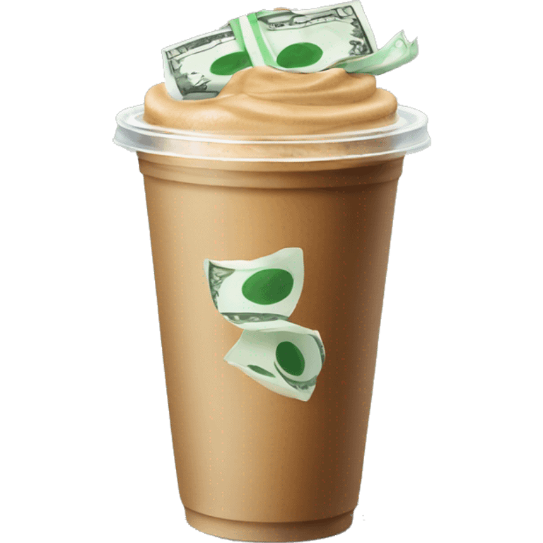 Stack of money and a to-go iced coffee emoji