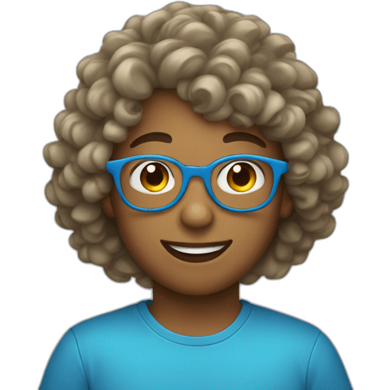 Boy with long curly hair and round blue glasses emoji