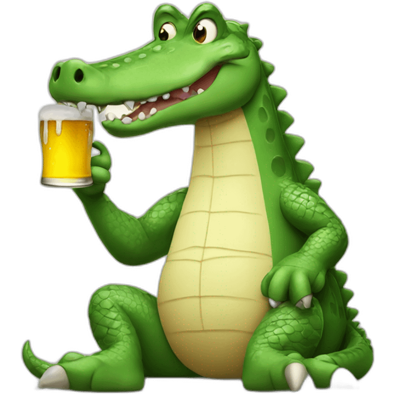 Tired crocodile drinking beer emoji