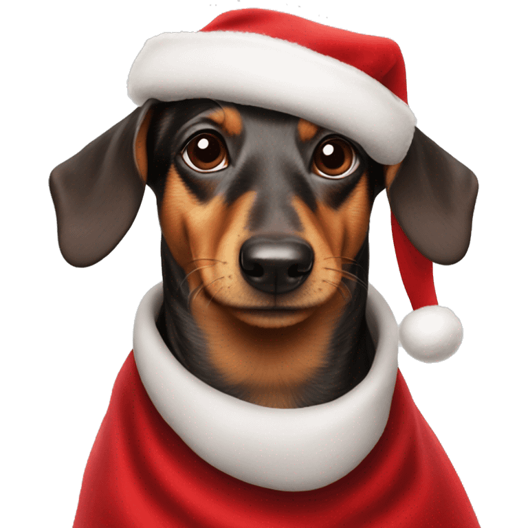 A sausage dog wearing a santa hat and red fuzzy cape emoji