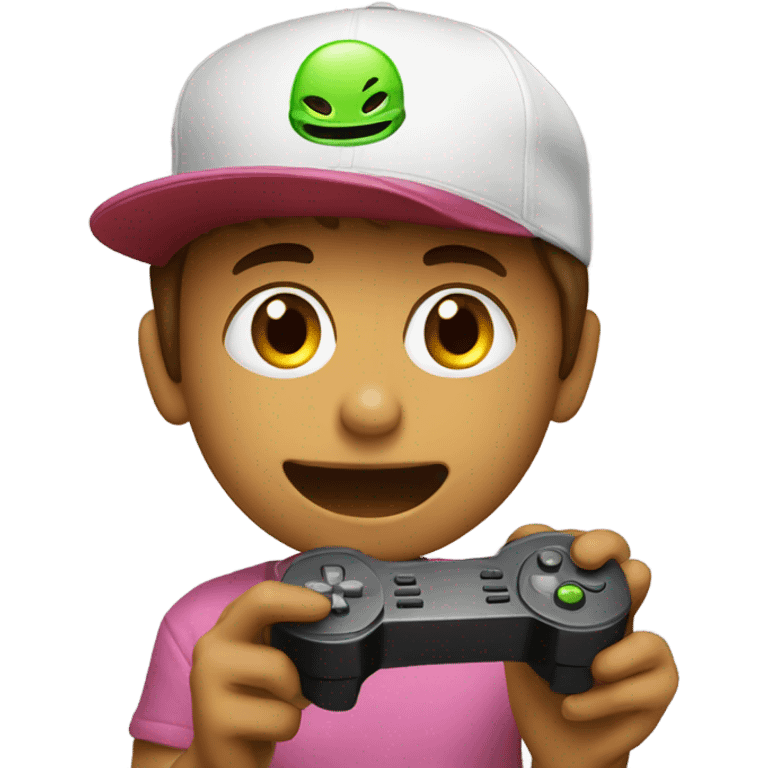 kid playing video games with a cap o emoji