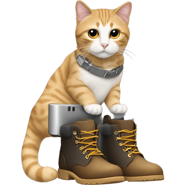 cats on boots working in a computer emoji